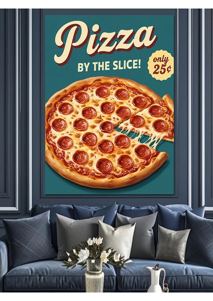 Pepperoni Pizza Yemek Posteri Dekoratif Kanvas - Mdf Ahşap Tablo