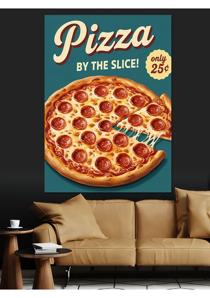 Pepperoni Pizza Yemek Posteri Dekoratif Kanvas - Mdf Ahşap Tablo fiyatları