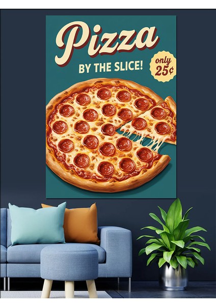 Pepperoni Pizza Yemek Posteri Dekoratif Kanvas - Mdf Ahşap Tablo modelleri