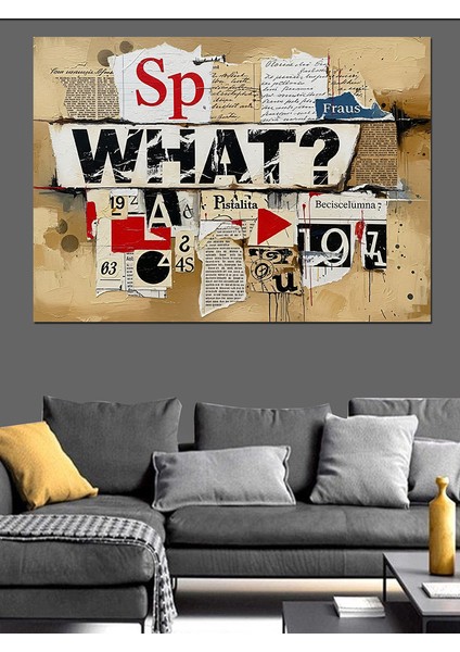 Soyut Gazete Yazıları Poster Dekoratif Kanvas - Mdf Ahşap Tablo