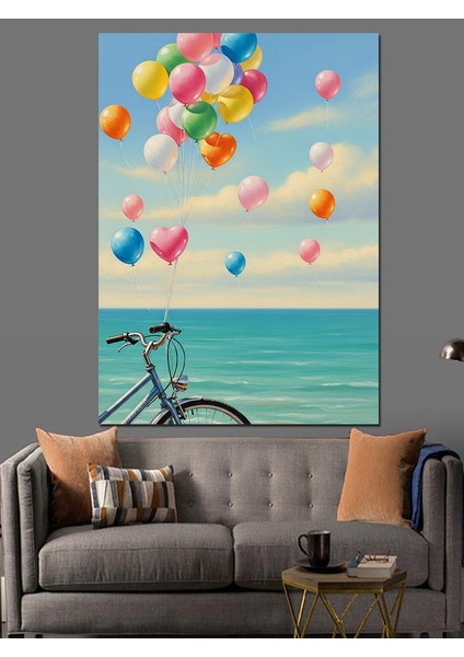 Uçan Rengarenk Balonlar Gökyüzü Dekoratif Kanvas - Mdf Ahşap Tablo