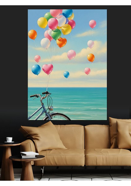 Uçan Rengarenk Balonlar Gökyüzü Dekoratif Kanvas - Mdf Ahşap Tablo modelleri