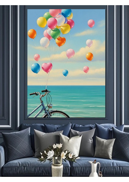 Uçan Rengarenk Balonlar Gökyüzü Dekoratif Kanvas - Mdf Ahşap Tablo fırsatları