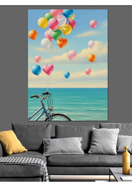Uçan Rengarenk Balonlar Gökyüzü Dekoratif Kanvas - Mdf Ahşap Tablo indirimleri