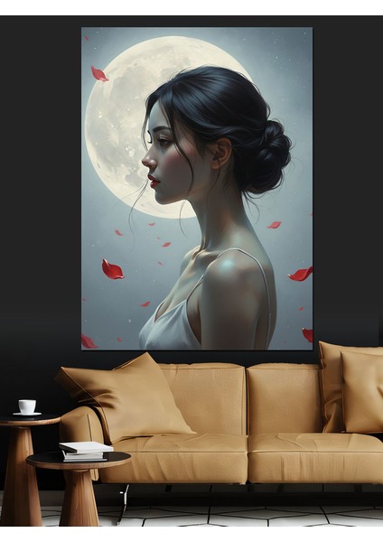 Ay Işığında Kadın Profili Dekoratif Kanvas - Mdf Ahşap Tablo fiyatları