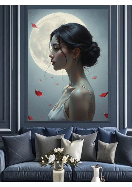 Ay Işığında Kadın Profili Dekoratif Kanvas - Mdf Ahşap Tablo modelleri