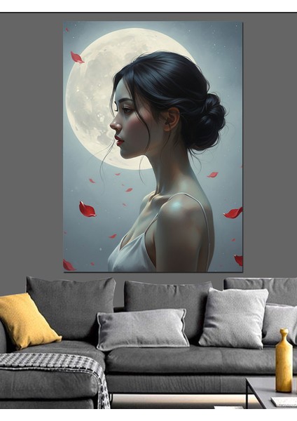 Ay Işığında Kadın Profili Dekoratif Kanvas - Mdf Ahşap Tablo fırsatları