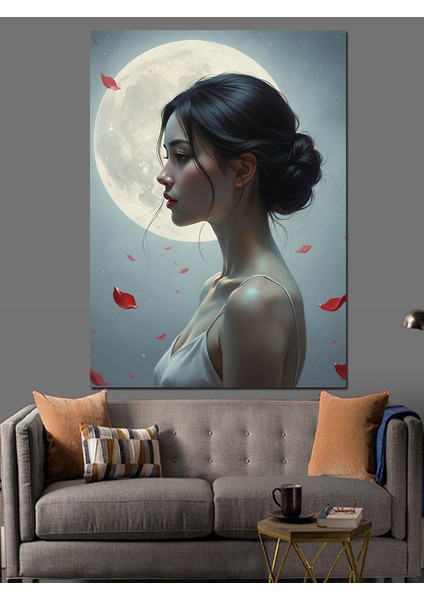 Ay Işığında Kadın Profili Dekoratif Kanvas - Mdf Ahşap Tablo indirimleri
