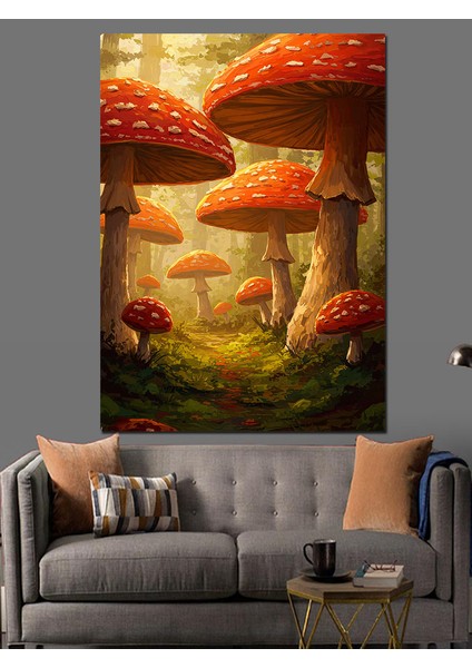 Fantastik Mantarlar Doğa Manzarası Dekoratif Kanvas - Mdf Ahşap Tablo