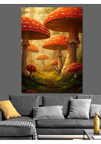 Fantastik Mantarlar Doğa Manzarası Dekoratif Kanvas - Mdf Ahşap Tablo fiyatları