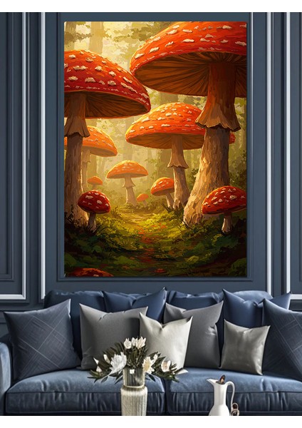 Fantastik Mantarlar Doğa Manzarası Dekoratif Kanvas - Mdf Ahşap Tablo modelleri