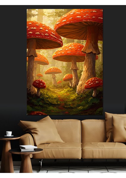 Fantastik Mantarlar Doğa Manzarası Dekoratif Kanvas - Mdf Ahşap Tablo fırsatları