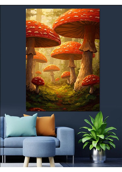 Fantastik Mantarlar Doğa Manzarası Dekoratif Kanvas - Mdf Ahşap Tablo indirimleri