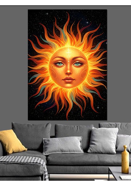 Güneş Motifli Soyut Yüz Dekoratif Kanvas - Mdf Ahşap Tablo fiyatları