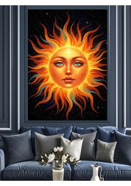 Güneş Motifli Soyut Yüz Dekoratif Kanvas - Mdf Ahşap Tablo modelleri