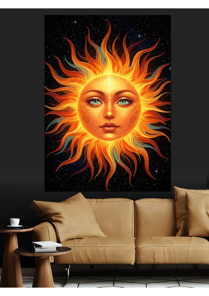 Güneş Motifli Soyut Yüz Dekoratif Kanvas - Mdf Ahşap Tablo fırsatları