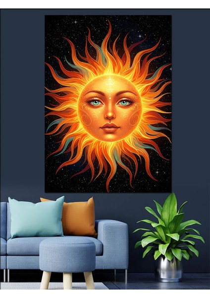 Güneş Motifli Soyut Yüz Dekoratif Kanvas - Mdf Ahşap Tablo indirimleri