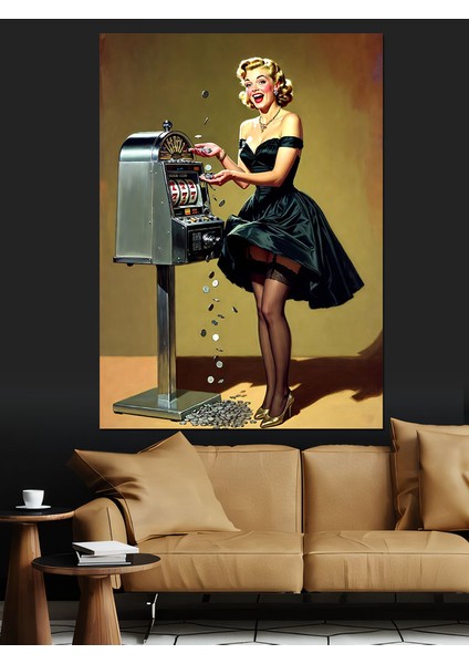 Retro Elbiseli Şık Kadın Dekoratif Kanvas - Mdf Ahşap Tablo