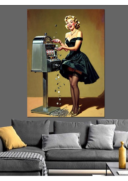 Retro Elbiseli Şık Kadın Dekoratif Kanvas - Mdf Ahşap Tablo fırsatları