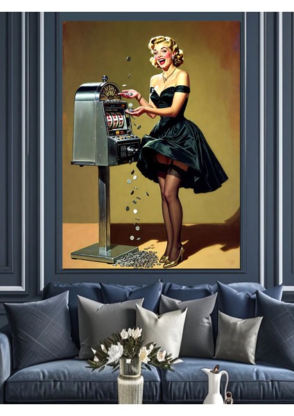 Retro Elbiseli Şık Kadın Dekoratif Kanvas - Mdf Ahşap Tablo indirimleri