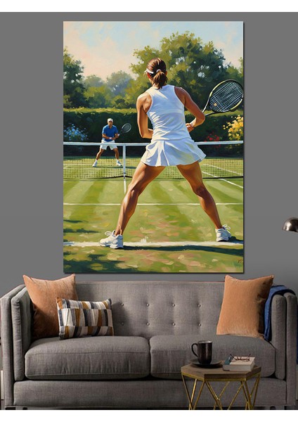 Tenis Kortunda Kadın Oyuncu Dekoratif Kanvas - Mdf Ahşap Tablo