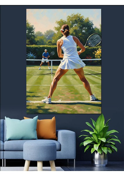 Tenis Kortunda Kadın Oyuncu Dekoratif Kanvas - Mdf Ahşap Tablo fiyatları