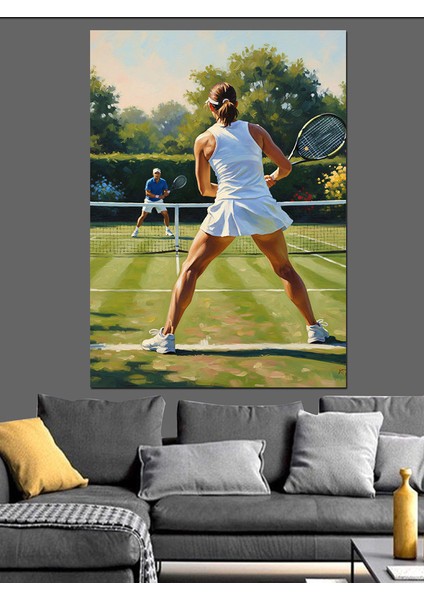 Tenis Kortunda Kadın Oyuncu Dekoratif Kanvas - Mdf Ahşap Tablo indirimleri