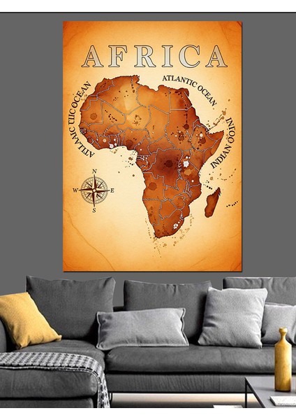 Dünya Haritası Afrika Temalı Dekoratif Kanvas - Mdf Ahşap Tablo