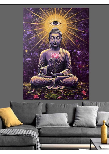 Meditasyon Yapan Buda Heykeli Dekoratif Kanvas - Mdf Ahşap Tablo
