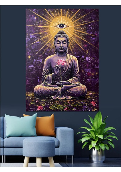 Meditasyon Yapan Buda Heykeli Dekoratif Kanvas - Mdf Ahşap Tablo fırsatları