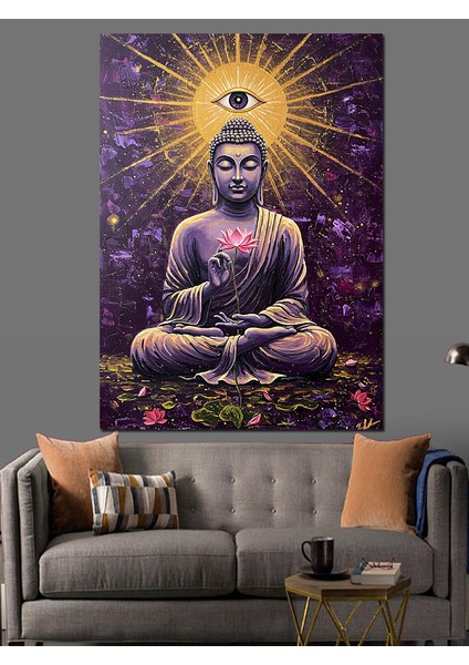 Meditasyon Yapan Buda Heykeli Dekoratif Kanvas - Mdf Ahşap Tablo indirimleri