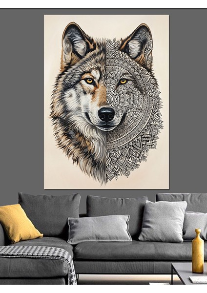 Gri Tonlarda Kurt Portresi Dekoratif Kanvas - Mdf Ahşap Tablo