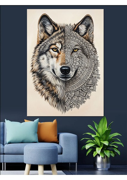 Gri Tonlarda Kurt Portresi Dekoratif Kanvas - Mdf Ahşap Tablo modelleri