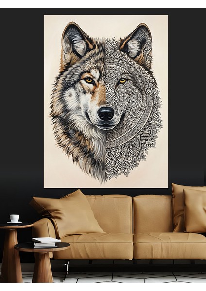 Gri Tonlarda Kurt Portresi Dekoratif Kanvas - Mdf Ahşap Tablo fırsatları