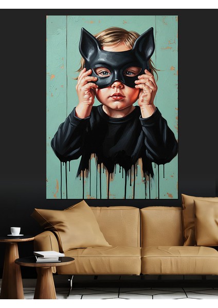 Siyah Beyaz Yarasa Maskesi Çocuk Dekoratif Kanvas - Mdf Ahşap Tablo fiyatları