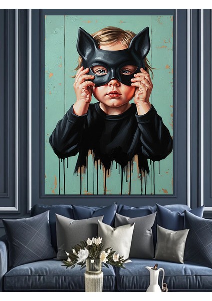 Siyah Beyaz Yarasa Maskesi Çocuk Dekoratif Kanvas - Mdf Ahşap Tablo modelleri