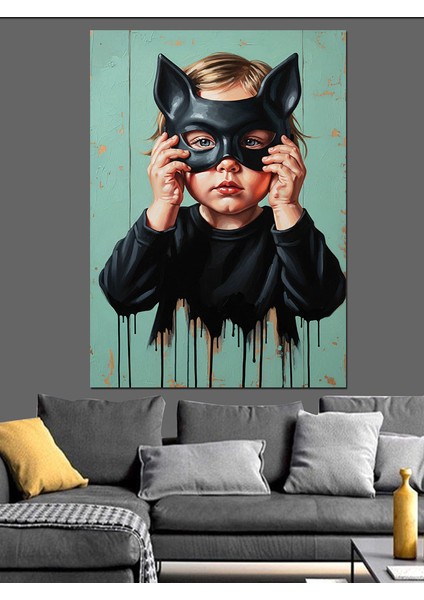 Siyah Beyaz Yarasa Maskesi Çocuk Dekoratif Kanvas - Mdf Ahşap Tablo fırsatları