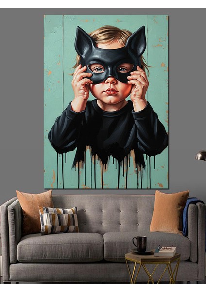 Siyah Beyaz Yarasa Maskesi Çocuk Dekoratif Kanvas - Mdf Ahşap Tablo indirimleri