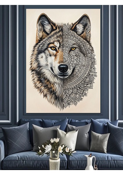 Gri Tonlarda Kurt Portresi Dekoratif Kanvas - Mdf Ahşap Tablo indirimleri