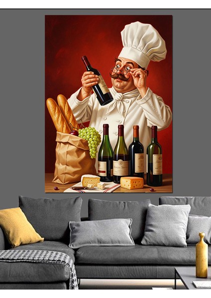 Şarap Tadan Mutlu Aşçı Dekoratif Kanvas - Mdf Ahşap Tablo fiyatları