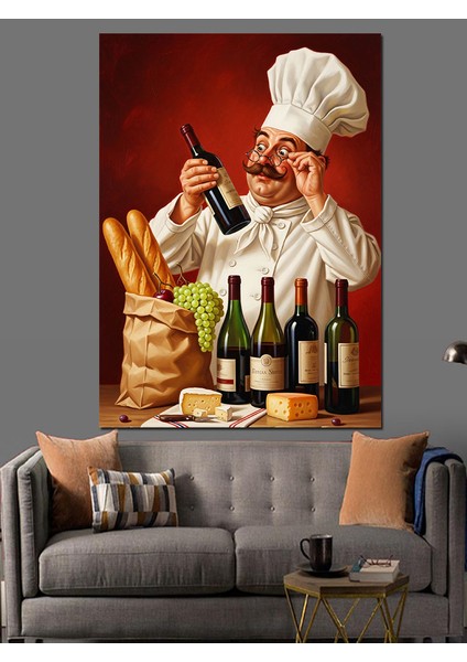Şarap Tadan Mutlu Aşçı Dekoratif Kanvas - Mdf Ahşap Tablo modelleri