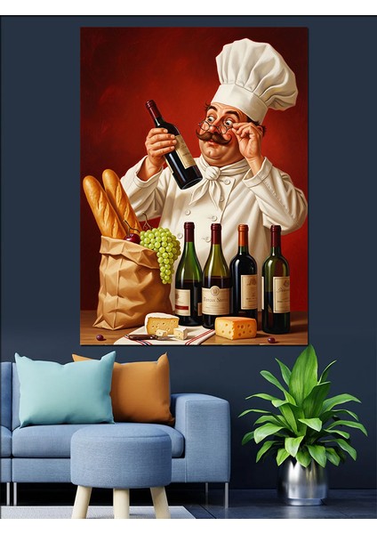Şarap Tadan Mutlu Aşçı Dekoratif Kanvas - Mdf Ahşap Tablo fırsatları