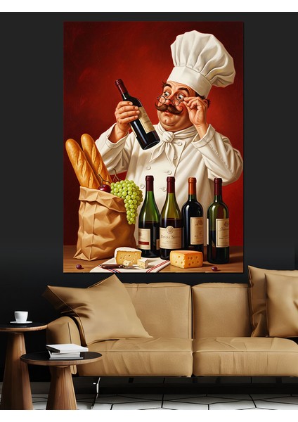 Şarap Tadan Mutlu Aşçı Dekoratif Kanvas - Mdf Ahşap Tablo indirimleri