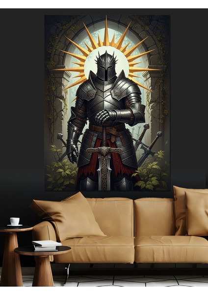 Siyah Zırhlı Kılıçlı Şövalye Dekoratif Kanvas - Mdf Ahşap Tablo fiyatları