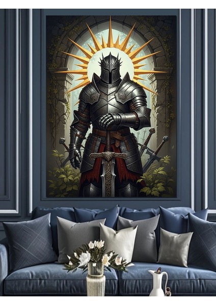Siyah Zırhlı Kılıçlı Şövalye Dekoratif Kanvas - Mdf Ahşap Tablo modelleri