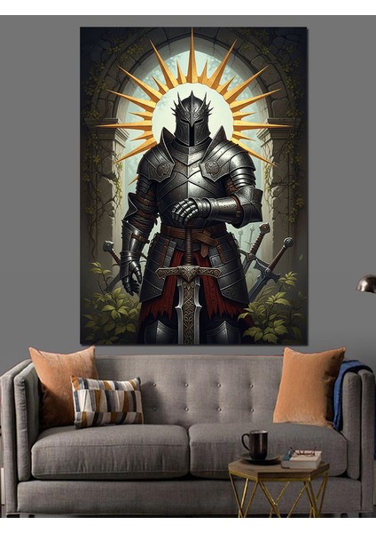 Siyah Zırhlı Kılıçlı Şövalye Dekoratif Kanvas - Mdf Ahşap Tablo indirimleri