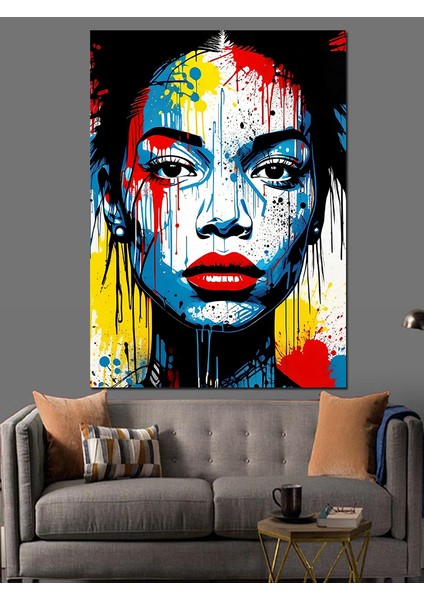 Soyut Kadın Yüzü Canlı Dekoratif Kanvas - Mdf Ahşap Tablo
