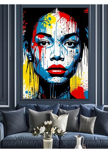 Soyut Kadın Yüzü Canlı Dekoratif Kanvas - Mdf Ahşap Tablo fırsatları