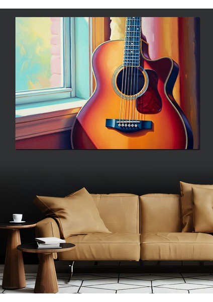 Güneş Işığında Akustik Gitar Dekoratif Kanvas - Mdf Ahşap Tablo