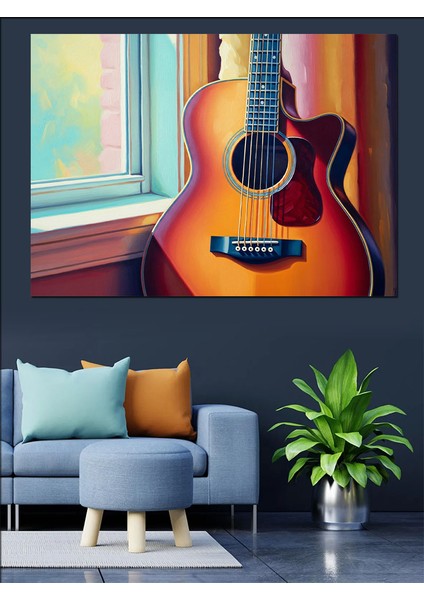 Güneş Işığında Akustik Gitar Dekoratif Kanvas - Mdf Ahşap Tablo fiyatları